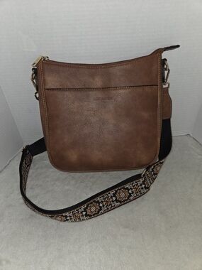 Bostanten Boho/Western Brown Vegan Leather  Crossbody Hobo Bag Embroidered Strap